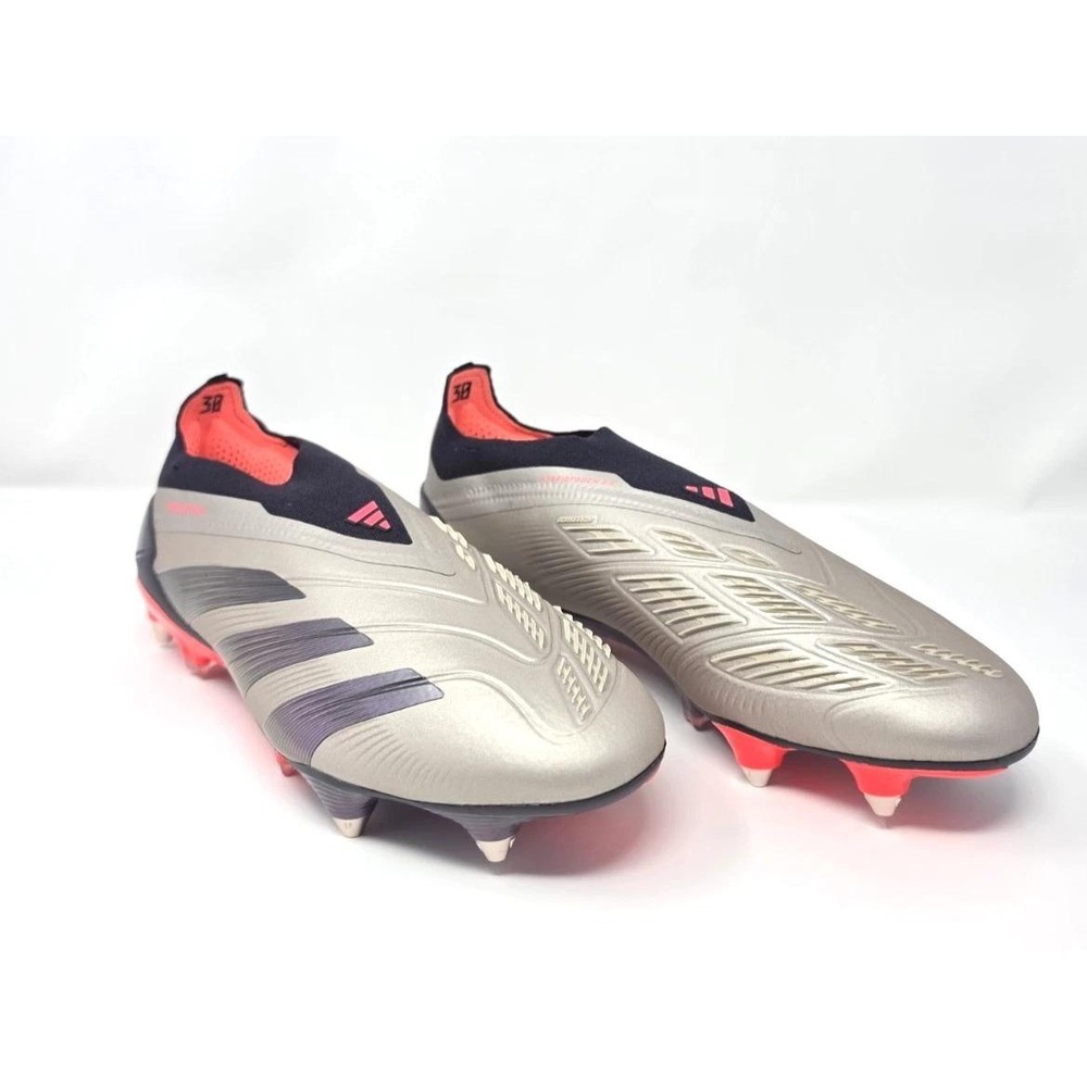 Adidas Predator Elite Laceless SG Soccer Cleats Silver Solar Red IG5425 Mens